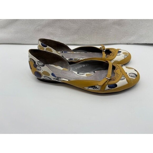 Laura Brandon Anthropologie Leather Flat Shoe Floral Yellow Pattern Size 8.5 - Picture 2 of 5
